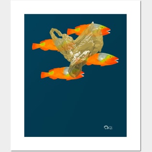 Plastic bag floating in the ocean. Posters and Art